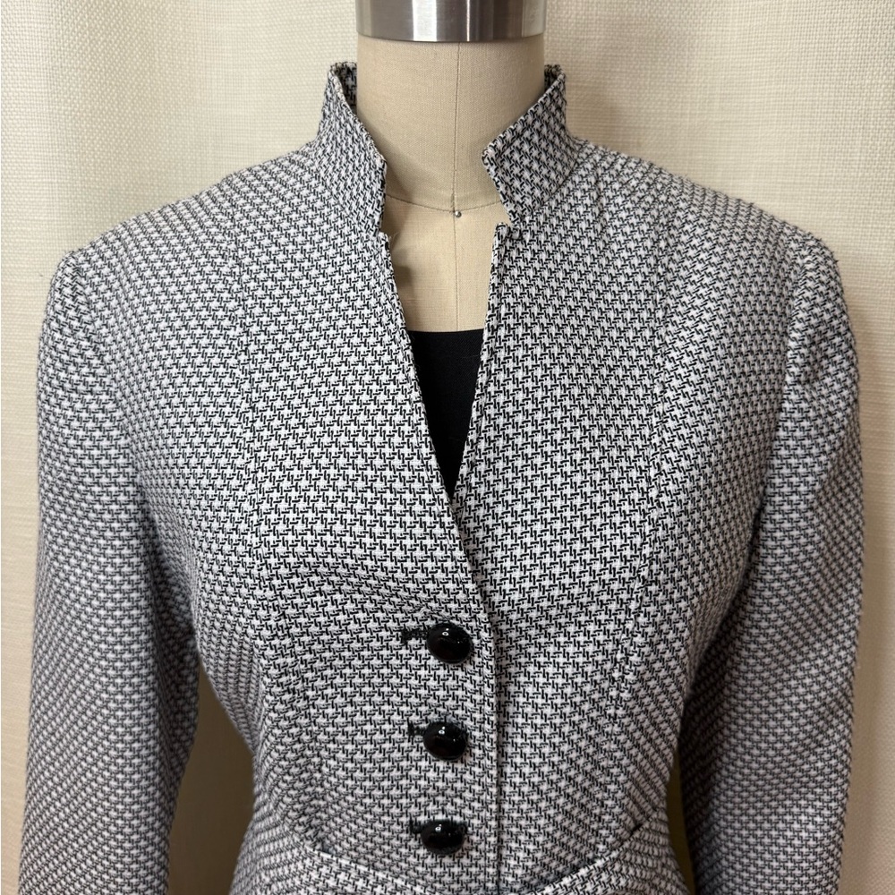 Preta A Porter Black White Suit Jacket Blazer Tie Waist Size 8 - Picture 3 of 9
